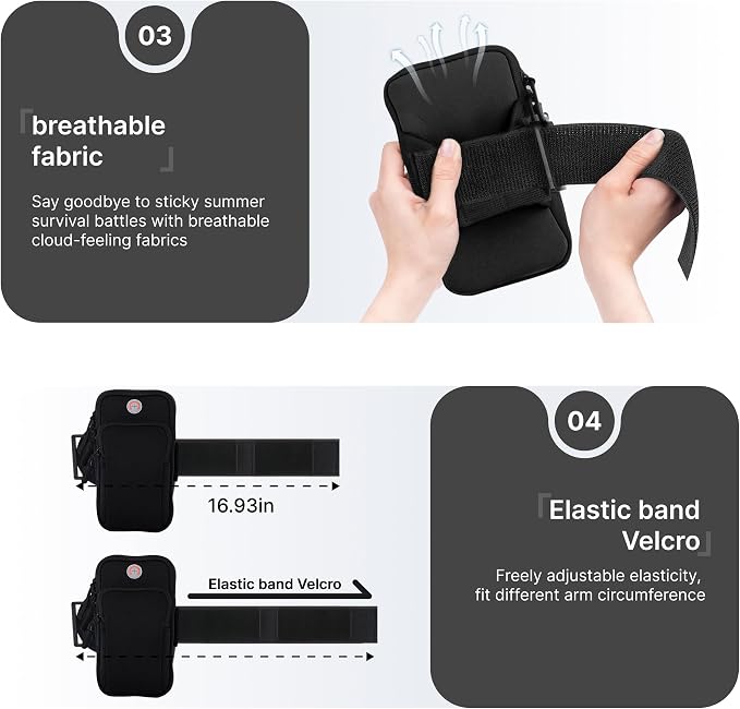 Running Armband, Adjustable Sports Band for Jogging, iPhone Workout Armband, Cell Pouch for Exercise Men Women (Black)