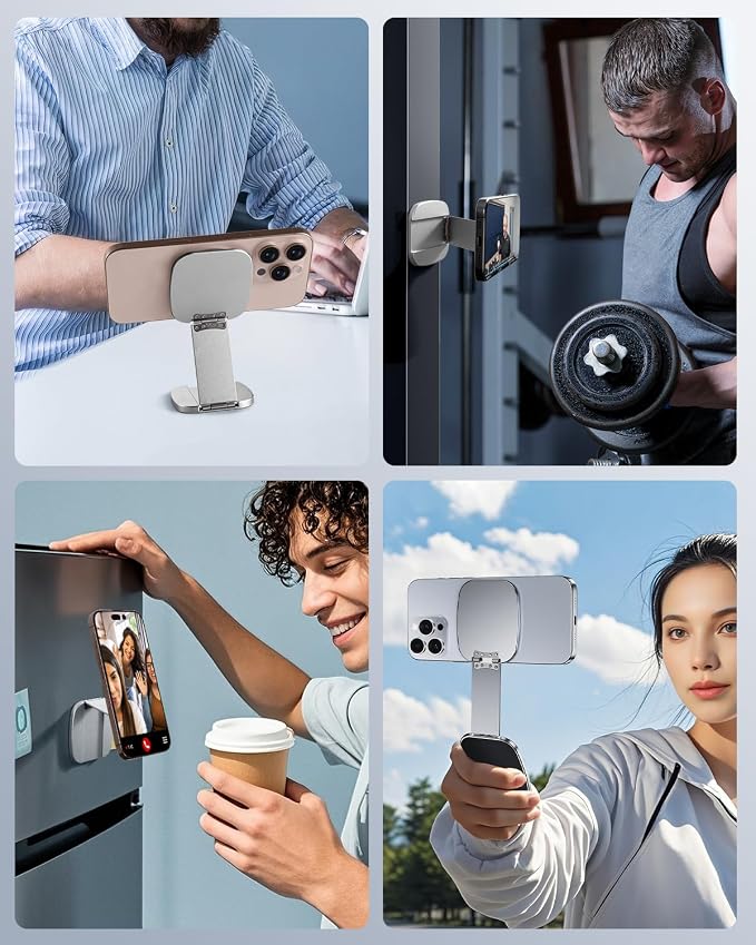 Dual Magnetic Phone Holder for Gym - Strong Magnet, Foldable Portable Slim Cell Phone Mount for iPhone Samsung, Gym Accessories Gifts for Women Men, Ideal for Gym, Office, Airplane Travel