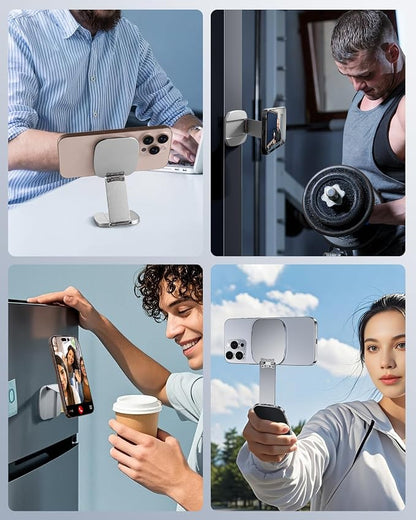 Dual Magnetic Phone Holder for Gym - Strong Magnet, Foldable Portable Slim Cell Phone Mount for iPhone Samsung, Gym Accessories Gifts for Women Men, Ideal for Gym, Office, Airplane Travel