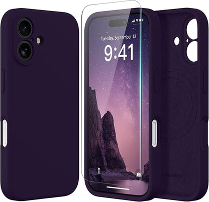 Magnetic for iPhone 16 Plus Case, Compatible with MagSafe, [Full Camera Protection][Screen Protector] Silicone Shockproof Protective Phone Case for iPhone 16 Plus 6.7", Deep Purple