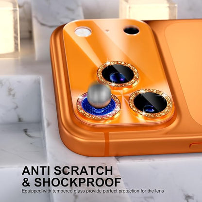 Choiche Compatible for iPhone 17 Pro Camera Lens Protector, Bling Camera Cover with 9H Tempered Glass Lens Screen Protector Metal Ring Decoration Accessories 6.3-inch (Light-Orange)