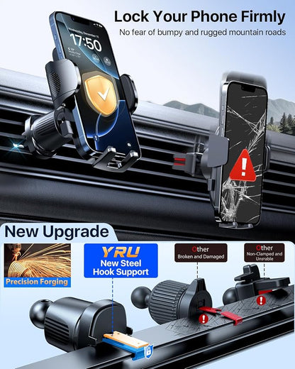 YRU 2026 Ultimate Car Phone Holder Mount Bendable & Adjustable Aluminum Arm Cell Phone Holder for Car Dashboard Windshield Phone Stand for iPhone 17 16 15 14 Pro Max Samsung Pickup Truck,Dark Silver