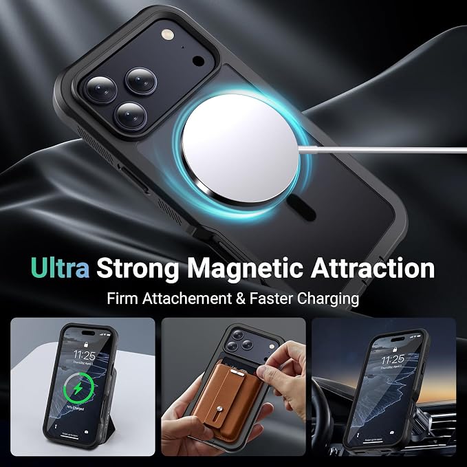 jaroco Magnetic for iPhone 17 Pro Max Case, [Compatible with MagSafe][Military Grade Drop Protection][Heavy Duty Protection][Non-Slip][Shockproof] 2-Layer Durable Bumper Phone Case 6.9''-Black