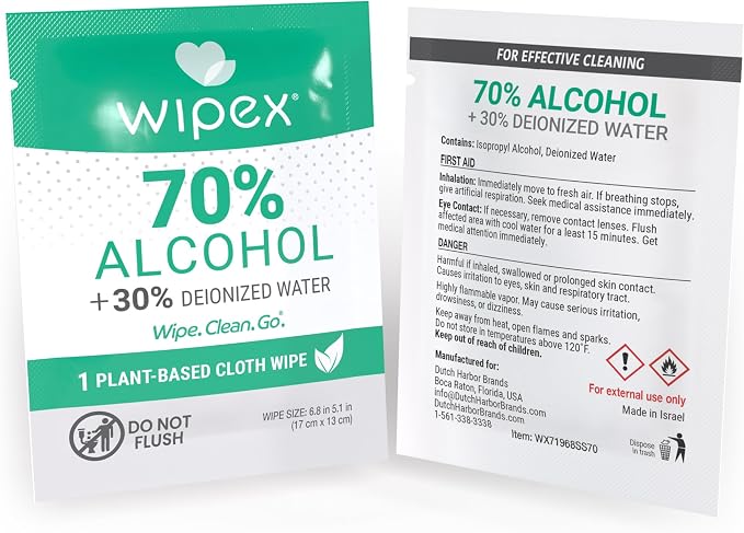 Wipex 70% Isopropyl Alcohol Wipes - Individually Wrapped Sachets, Large Electronic Wipes in Dispensing Box for Sanitizing - 100 Count (Pack of 12)