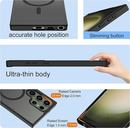 For Samsung Galaxy S23 Ultra Case [Compatible with Magsafe] Translucent Matte Magnetic S23 Ultra Phone Case,SlimThin Duty Shockproof Protection Cover with 2pc HD Screen Protector for S23 Ultra-Black