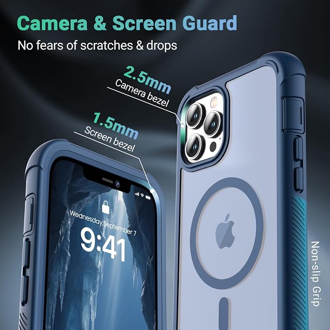 jaroco Magnetic for iPhone 12 Pro Max Case, [Compatible with MagSafe][Military Grade Drop Protection][Heavy Duty Protection][Non-Slip][Shockproof] 2-Layer Durable Bumper Phone Case 6.7''-Deep Blue