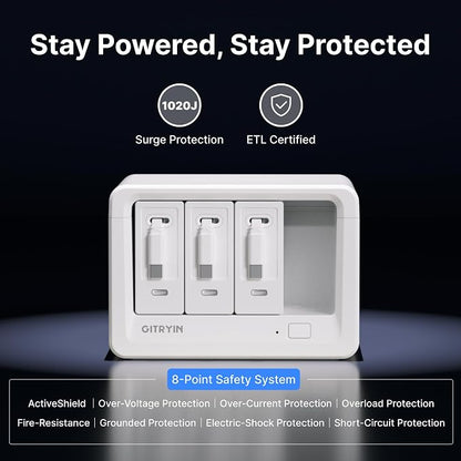 Gitryin 11-in-1 Desktop Charging Station with 3 Retractable Wall Chargers, 40W USB-C Power Strip with 5 AC, 3 USB C, 3 Type-C 33.5in Cables, Extension Cord with 1020J Surge Protection for Home Office