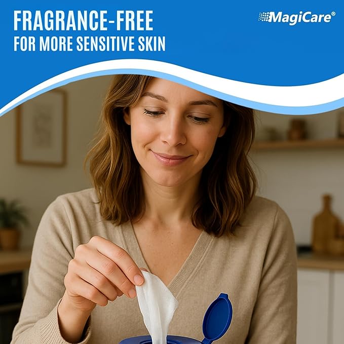 MagiCare 75% Large Alcohol Wipes (2 Canisters) - Alcohol Hand Sanitizing Wipes, Unscented - Premium Hand Wipe, Sanitizer Wipe - Home, Classroom, Cleaning, Camping - 2, 100ct Canisters (200pcs)