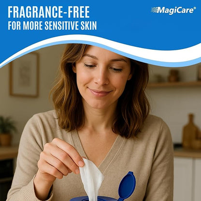 MagiCare 75% Large Alcohol Wipes (2 Canisters) - Alcohol Hand Sanitizing Wipes, Unscented - Premium Hand Wipe, Sanitizer Wipe - Home, Classroom, Cleaning, Camping - 2, 100ct Canisters (200pcs)