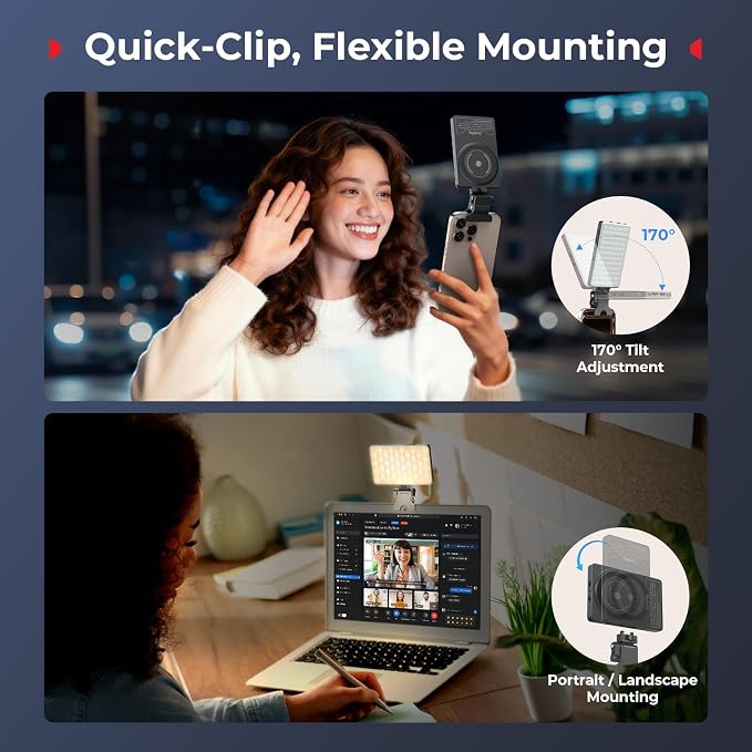 SmallRig M3 Magnetic Selfie Phone Light with Clip, 120 LEDs 2000mAh Rechargeable, 2700K-6500K, Portable Content Creators Light for Video Recording, for iPhone/Laptop/Camera/Webcam (Ink Blue) - 5505
