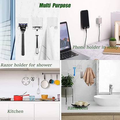 Clear Adhesive Hooks for Shower Wall Shaver Holder Razor Holder Storage Holders for Phone, Bathtub Organizers and Storage Shower Hook Kitchen Organizer for Razor Plug Towel (Clear-4pcs)