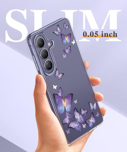 GVIEWIN for Samsung Galaxy S26 Plus Case, Clear Floral Slim Shockproof Protective Women Phone Case, Non-Yellowing, with Screen Protector&Camera Lens Protector for S26 Plus 6.7", Alluring Butterfly