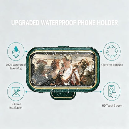 Shower Phone Holder Waterproof, 360° Rotatable Adjustable Retractable Shower Phone Case Holder, Bathroom Wall Phone Mount Stand, Touchscreen Anti Fog Shower Phone Case for 4-7" Cellphones (Green)