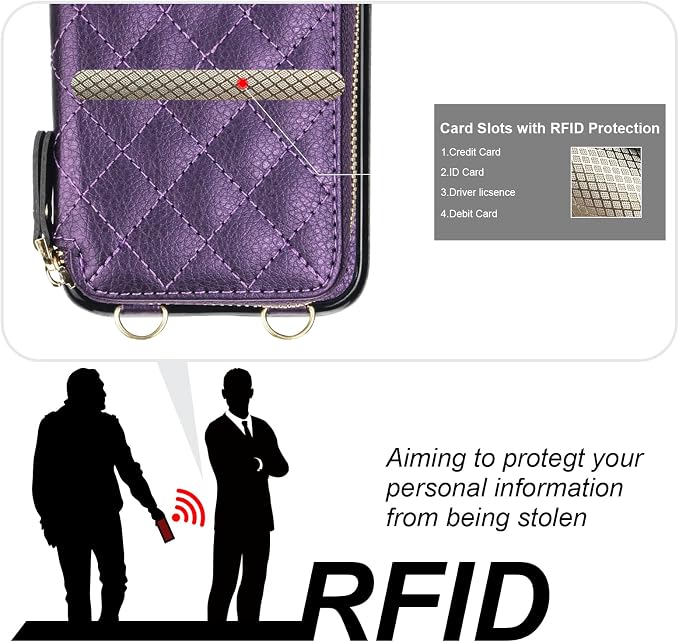 Bocasal Crossbody Wallet Case for iPhone 11, RFID Blocking PU Leather Zipper Handbag Purse Flip Cover, Kickstand Folio Case with Card Slots Holder Wrist Strap Lanyard 6.1 Inch (Dark Purple)