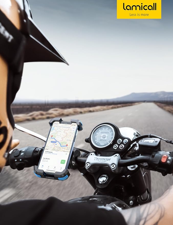 Lamicall Motorcycle Bike Phone Mount - Upgrade Quick Install Handlebar Holder Clip for Bicycle Scooter, Cell Phone Clamp for iPhone Air, 17 16 15 Pro Max, Galaxy, 4.7-6.8" Phones, Blue