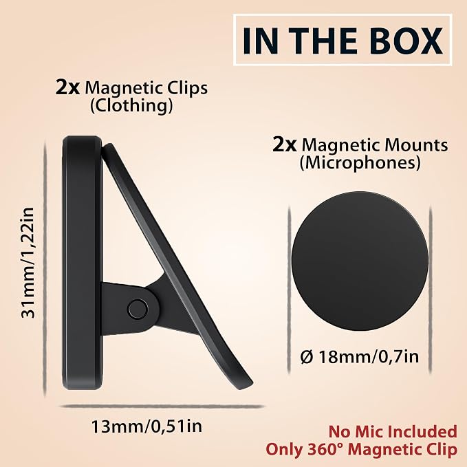 Magnetic Clip for Wireless Lavalier Microphone – 360° Strong Mic Magnet Mount for Mini Mic Pro, MAYBESTA, Bulatry, PQRQP – Invisible Hands-Free Mic Holder for Shirt, Jacket, Collar