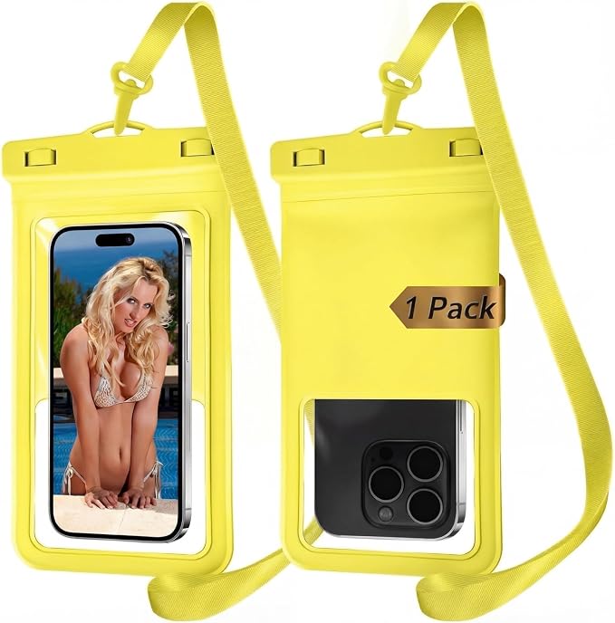 MOLOPPO Waterproof Phone Pouch, with Interior Card Holder, Large Dry Phone Case for iPhone 17 16 15 14 13 Pro Max, Beach Vacation Essentials,1 Pack,Yellow