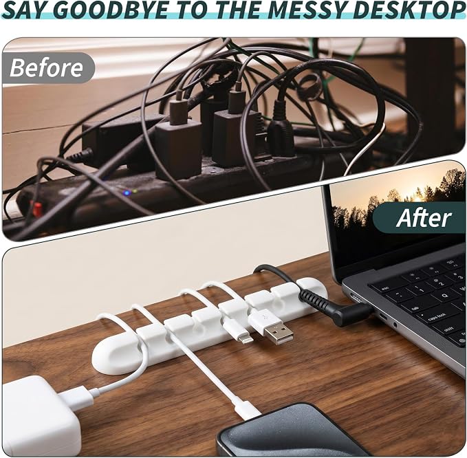Charging Cord Storage Organizer- 5 Compartments | Charging Cord Organizer Box, with 5 Cable Ties and 1 Cable Clip,for Home Office Desk