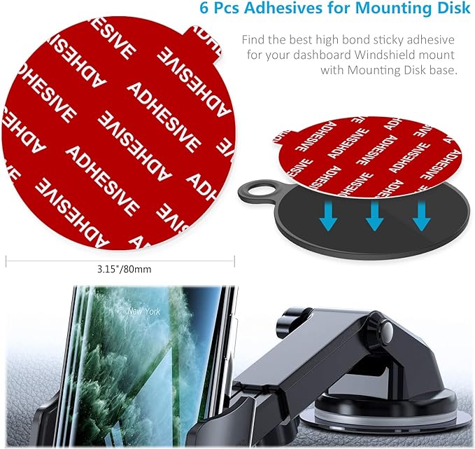 PKYAA Dashboard Pad Mounting Disk Sticky Adhesive Replacement Kit, 6pcs 3.15"(80mm) Circle Heat Resistant Double-Sided Stickers for Suction Cup Car Phone Holder Disc & Windshield Dash Cam