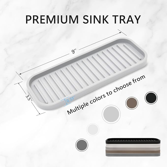 Silicone Sponge Holder Kitchen Sink Organizer Tray Dish Caddy Soap Dispenser, Scrubber Spoon Holder,Dishwashing Accessories 2 Pack (White)