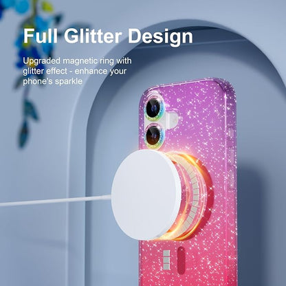 Choiche Magnetic for iPhone 17 Case Compatible with MagSafe, Women Cute Glitter Sparkly Phone Case with Diamond Camera Lens Protectors, Military-Grade Drop Protection 6.3" (Purple/Pink)