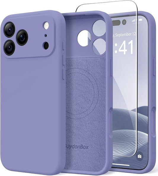 Magnetic for iPhone 17 Pro Case, Compatible with MagSafe, [Full Camera Protection][Screen Protector] Silicone Shockproof Protective Phone Case for iPhone 17 Pro 6.3", Lavender Gray