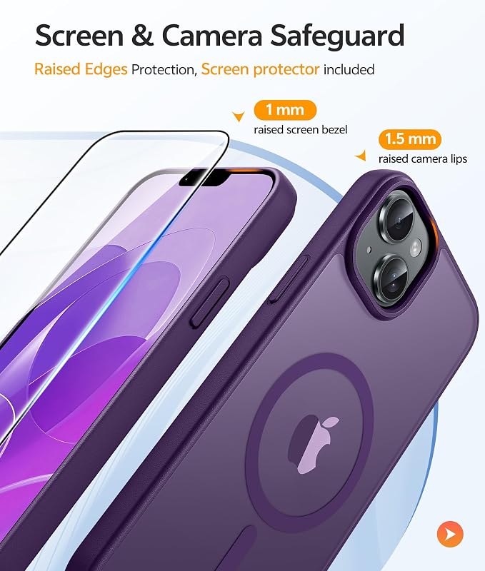 FNTCASE for iPhone 15 Plus Case: for iPhone 14 Plus Case Translucent Matte Military Grade Protective Phone Cover - Slim Anti-Slip Durable Shockproof Drop Protection Cases - Purple