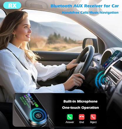 KAIY Bluetooth Car Adapter 2 in 1 Wireless Audio Receiver & AUX Transmitter for TV/Airplane/Home Stereo, Dual Link for 2 AirPods/Headphones, HD Screen Low Latency 5.4 Portable Dongle