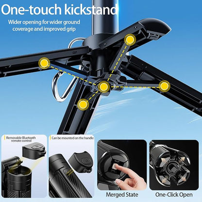 4-in-1 Multifunctional 360° Rotation Magnetic Selfie Stick, Mini Portable Extendable Phone Tripod with Remote and Metal Ring for iPhone & Android, for Travel Vlog Live Streaming (Black)