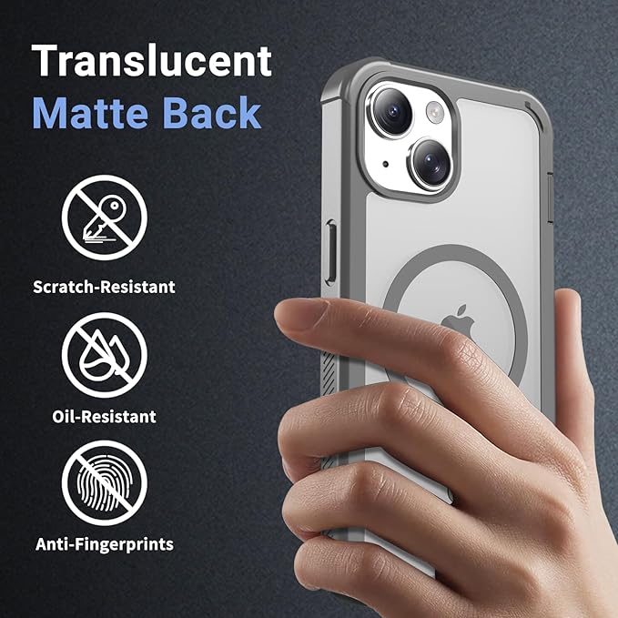 jaroco Magnetic for iPhone 14 Case, [Compatible with MagSafe][Military Grade Drop Protection][Heavy Duty Protection][Non-Slip][Shockproof] 2-Layer Durable Bumper Phone Case 6.1''-Gray