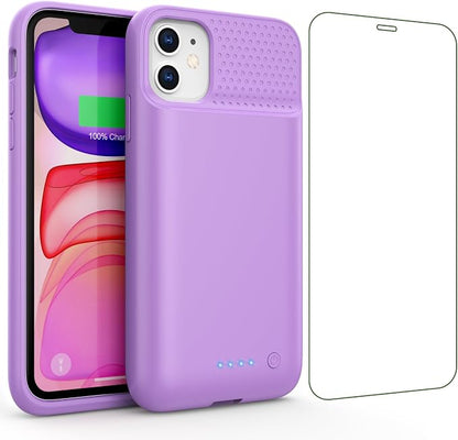 Battery Case for iPhone 11/XR, 7500mAh Ultra-Slim Portable Charging Case Rechargeable Protective Battery Pack for iPhone 11 and iPhone XR External Charger Case 6.1 Inch-Purple