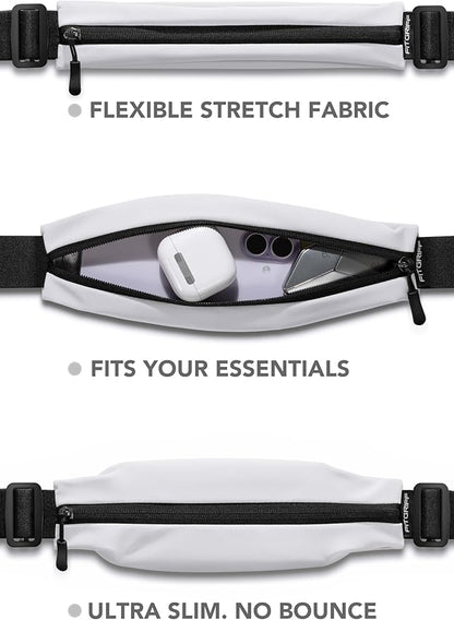 Fitgriff® Running Belt V2 for Men & Women - Slim Fanny Pack, Phone Holder for Jogging, (Fits All Cell Phones) - Money Belt, Runners Waist Pouch (White, One Size (Waist 24.4 – 43.3 inches))