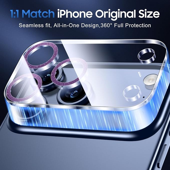 UniqueMe Compatible for 3 Pack iPhone 17 Pro Camera Lens Protector - [Drop Protection] [Case Friendly] 9H Tempered Glass Camera Cover Screen [Update New Version] - Glitter Dark Purple