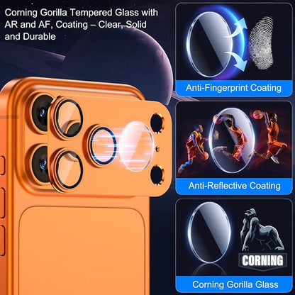 Esanik Upgrade 2 Pack for iPhone 17 Pro Camera Lens Protector, Aluminum Alloy Metal matte Case Tempered Glass Camera Screen Cover, Scratch Resistant Case Friendly (Orange)