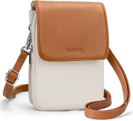 befen Genuine Leather Small Crossbody Bags for Women, Cell Phone Cross body Purse Bag with RFID Blocking Card Slots