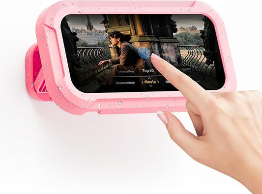 Shower Phone Holder Waterproof, 360° Rotatable Retractable Adjustable, Anti-Fog with Touch Screen Wall Mount Case Universal for Bathroom Bathtub Kitchen, Shower Accessories up to 7" Phones, Dark Pink