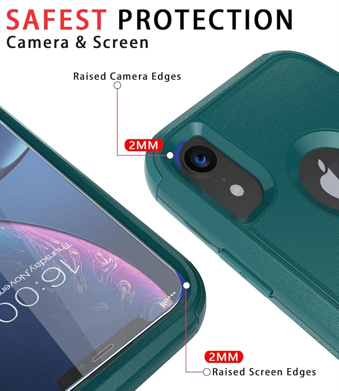 Diverbox Designed for iPhone Xr case with Screen Protector Heavy Duty Shockproof Shock-Resistant Cases for Apple iPhone Xr Phone (Dark Green+Screen Protector)
