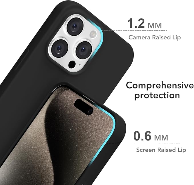 for iPhone 15 Pro Max Case Silicone Compatible with Magsafe Case, Ultra Slim Thin Magnetic Phone Cases Mag Safe, Cute Soft Rubber Gel TPU Matte Plain Wireless Charging Cover for Women, Black