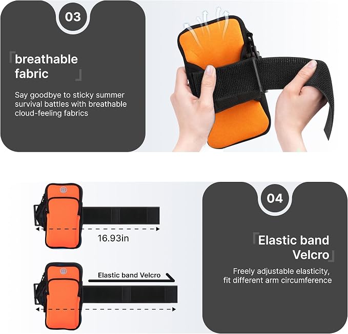 Running Armband, Adjustable Sports Band for Jogging, iPhone Workout Armband, Cell Pouch for Exercise Men Women (Orange)