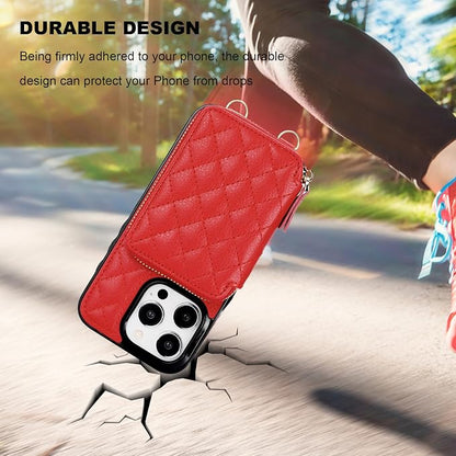 Bocasal Crossbody Wallet Case for iPhone 15 Pro, RFID Blocking PU Leather Zipper Handbag Purse Flip Cover, Kickstand Folio Case with Card Slots Holder Wrist Strap Lanyard 5G 6.1 Inch (Red)