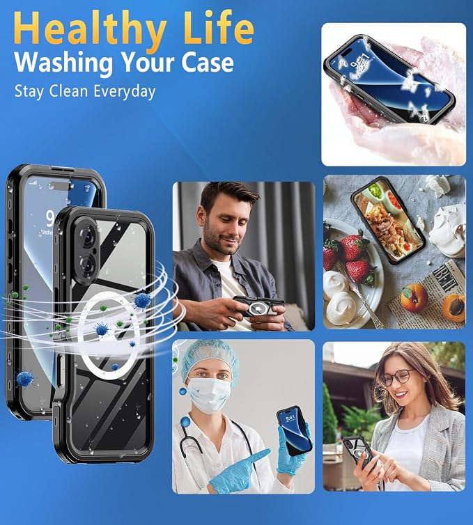 for iPhone 16 Case Waterproof | Full Body Shockproof Dust Proof Phone Case Cover with Screen Protector - Clear
