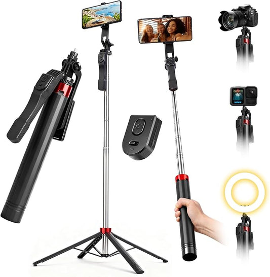 71" Phone Tripod Selfie Stick for iPhone/Android/Camera, Cell Phone Tripod Stand with Wireless Remote Control, Extendable Phone Mount 360° Rotation