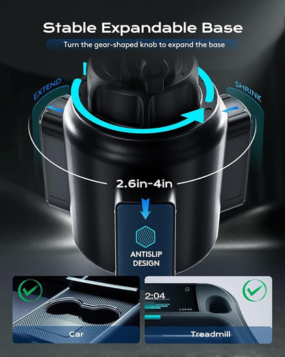 Magnetic Cup Phone Holder Car Wireless Charger for MagSafe, 15W Fast Charging Car Mount Stand for iPhone 16 Pro Max/15/14/13/12, Cupholder Expander, LED Light Ring, Strong N52 Magnets