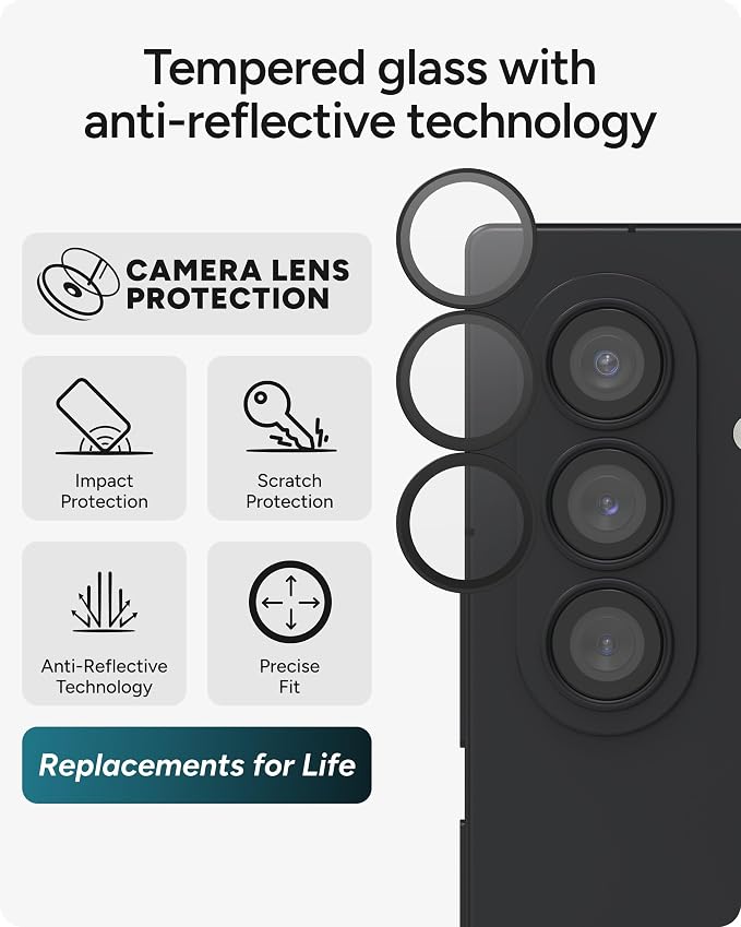 ZAGG Glass Elite Samsung Galaxy Z Fold8 Ultra Camera Lens Protector | Anti-Reflective, 5X Stronger Impact & Scratch Resistant Aluminosilicate Glass - Easy Installation, Smudge-Free Surface