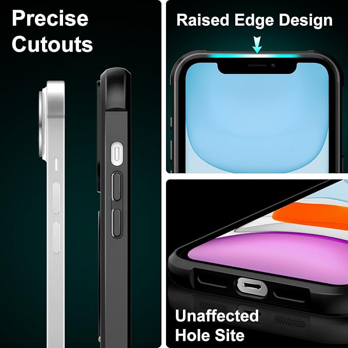 360° Magnetic Swivel Ring for iPhone 11 case, Built-in Metal Stand and Ring Holder, Magsafe Compatible, Military Grade Protection, Shock Resistant - Black