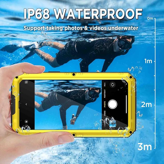 Beasyjoy for iPhone 14 Plus Case, IP68 Waterproof Metal Heavy Duty Defender Case with Built-in Screen Protector, Military Grade Full Body Protective Defender Shockproof Rugged Cover 6.7 Inch, Yellow