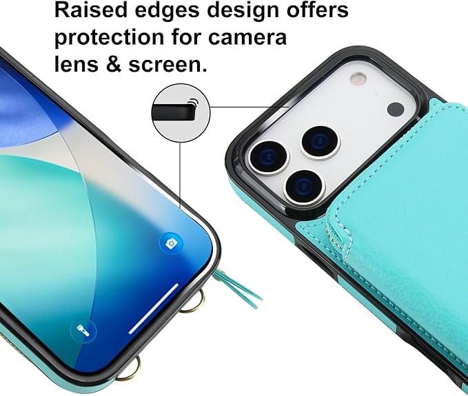 Bocasal Crossbody Wallet Case for iPhone 17 Pro Max, RFID Blocking Leather Purse Case with Card Holder, Protective Handbag Flip Cover with Zipper Wrist Strap Lanyard for Women 5G 6.9 Inch (Mint Green)
