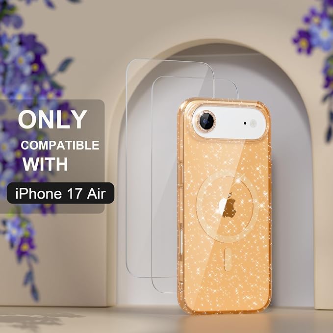 Choiche Magnetic for iPhone 17 Air Case Compatible with MagSafe, Women Cute Glitter Sparkly Phone Case with Diamond Camera Lens Protectors, Military-Grade Drop Protection 6.5" (Gold)