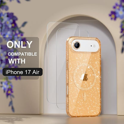 Choiche Magnetic for iPhone 17 Air Case Compatible with MagSafe, Women Cute Glitter Sparkly Phone Case with Diamond Camera Lens Protectors, Military-Grade Drop Protection 6.5" (Gold)