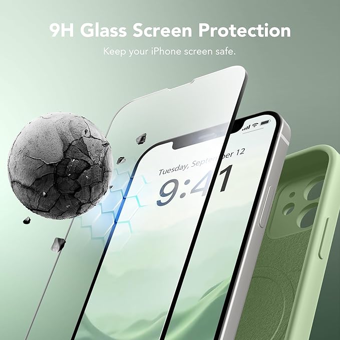 Magnetic for iPhone 12 Case, Compatible with MagSafe, [Full Camera Protection][Screen Protector] Silicone Shockproof Protective Phone Case for iPhone 12 6.1", Matcha